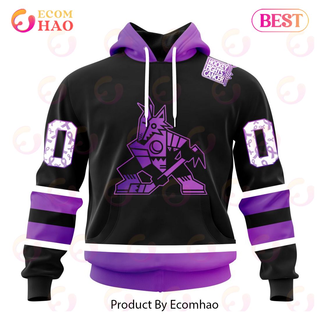 NHL Arizona Coyotes Special Black Hockey Fights Cancer Kits 3D Hoodie