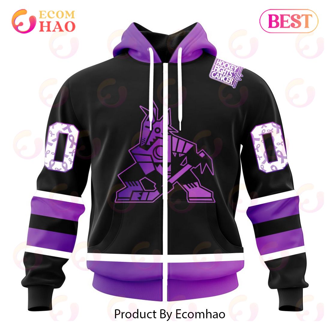 NHL Arizona Coyotes Special Black Hockey Fights Cancer Kits 3D Hoodie