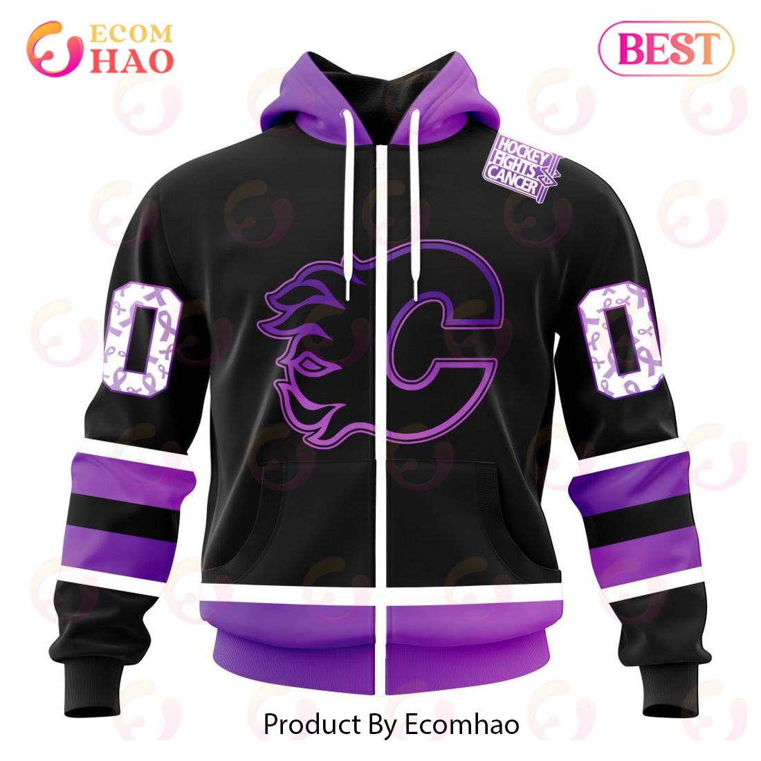 NHL Calgary Flames Special Black Hockey Fights Cancer Kits 3D Hoodie