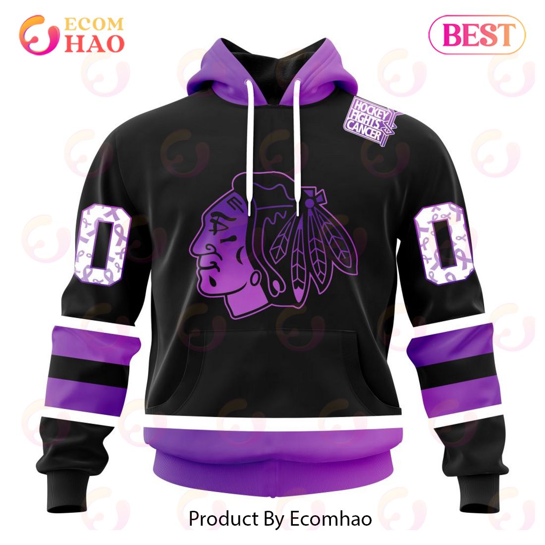 NHL Chicago Blackhawks Special Black Hockey Fights Cancer Kits 3D Hoodie