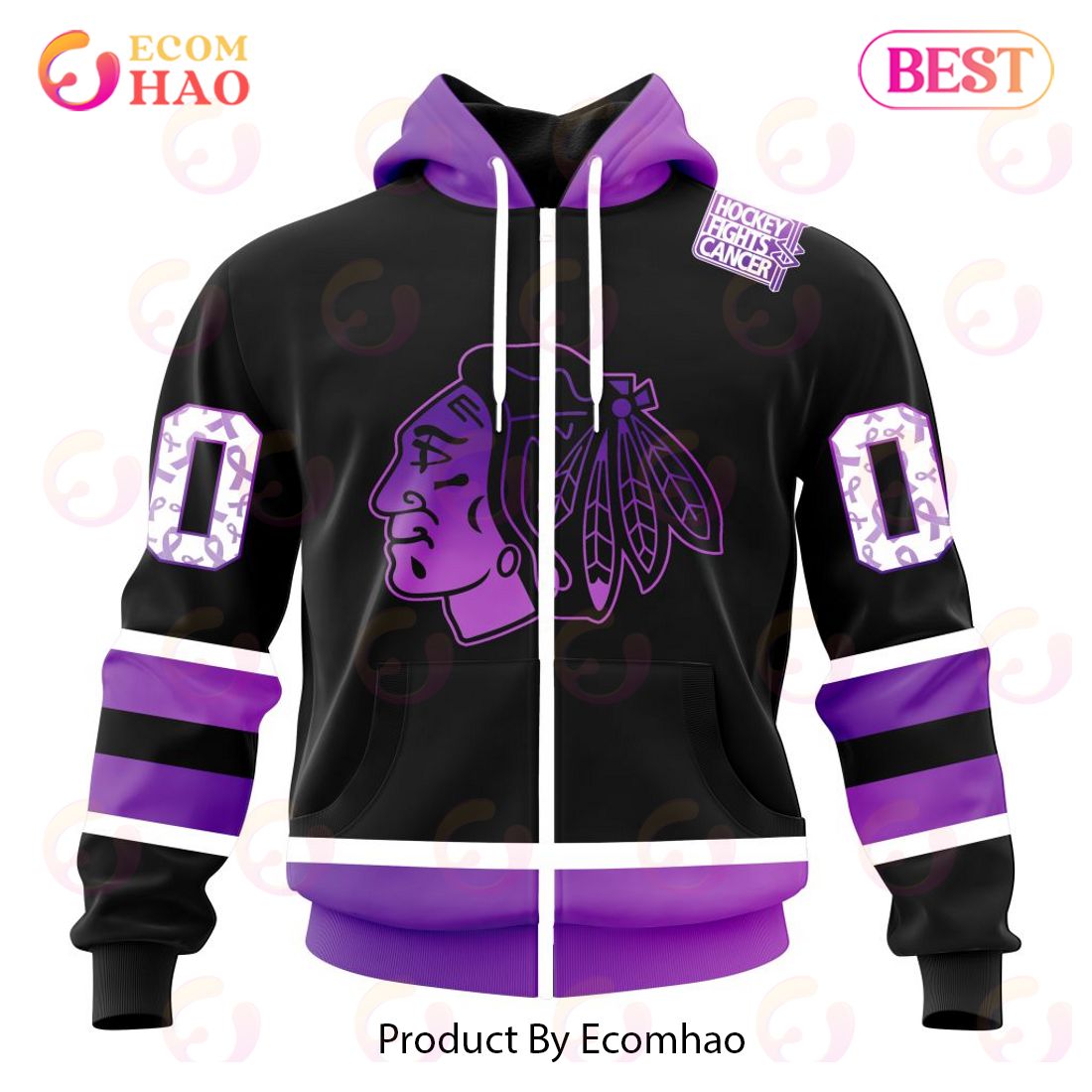 NHL Chicago Blackhawks Special Black Hockey Fights Cancer Kits 3D Hoodie