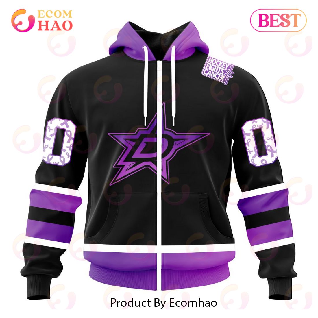 NHL Dallas Stars Special Black Hockey Fights Cancer Kits 3D Hoodie