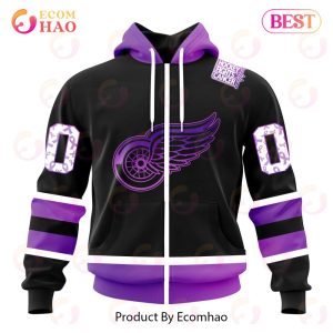 NHL Detroit Red Wings Special Black Hockey Fights Cancer Kits 3D Hoodie