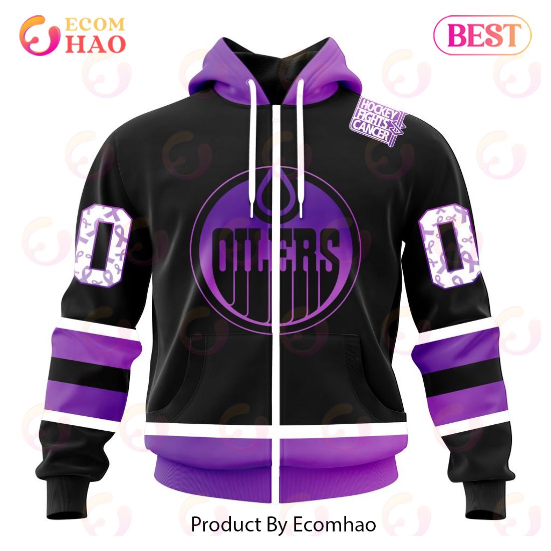 NHL Edmonton Oilers Special Black Hockey Fights Cancer Kits 3D Hoodie