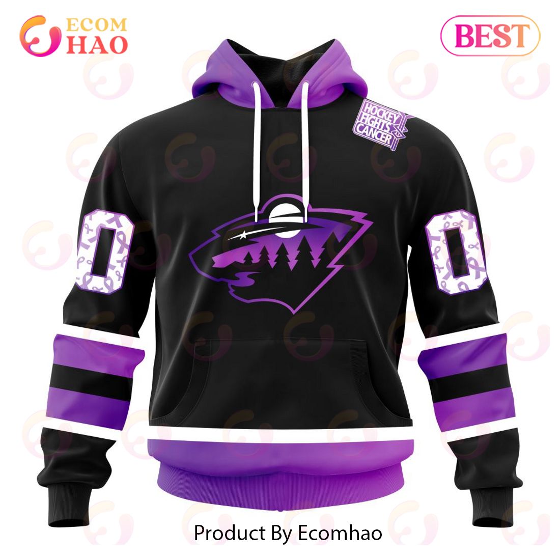 NHL Minnesota Wild Special Black Hockey Fights Cancer Kits 3D Hoodie