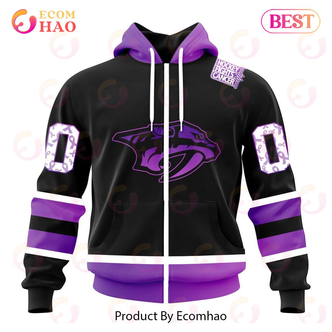 NHL Nashville Predators Special Black Hockey Fights Cancer Kits 3D Hoodie