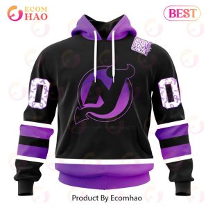 NHL New Jersey Devils Special Black Hockey Fights Cancer Kits 3D Hoodie