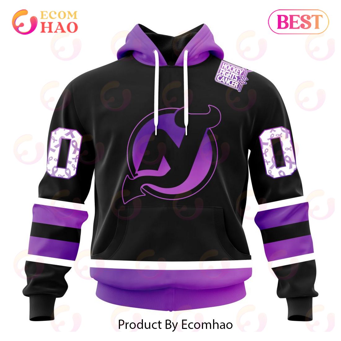 NHL New Jersey Devils Special Black Hockey Fights Cancer Kits 3D Hoodie