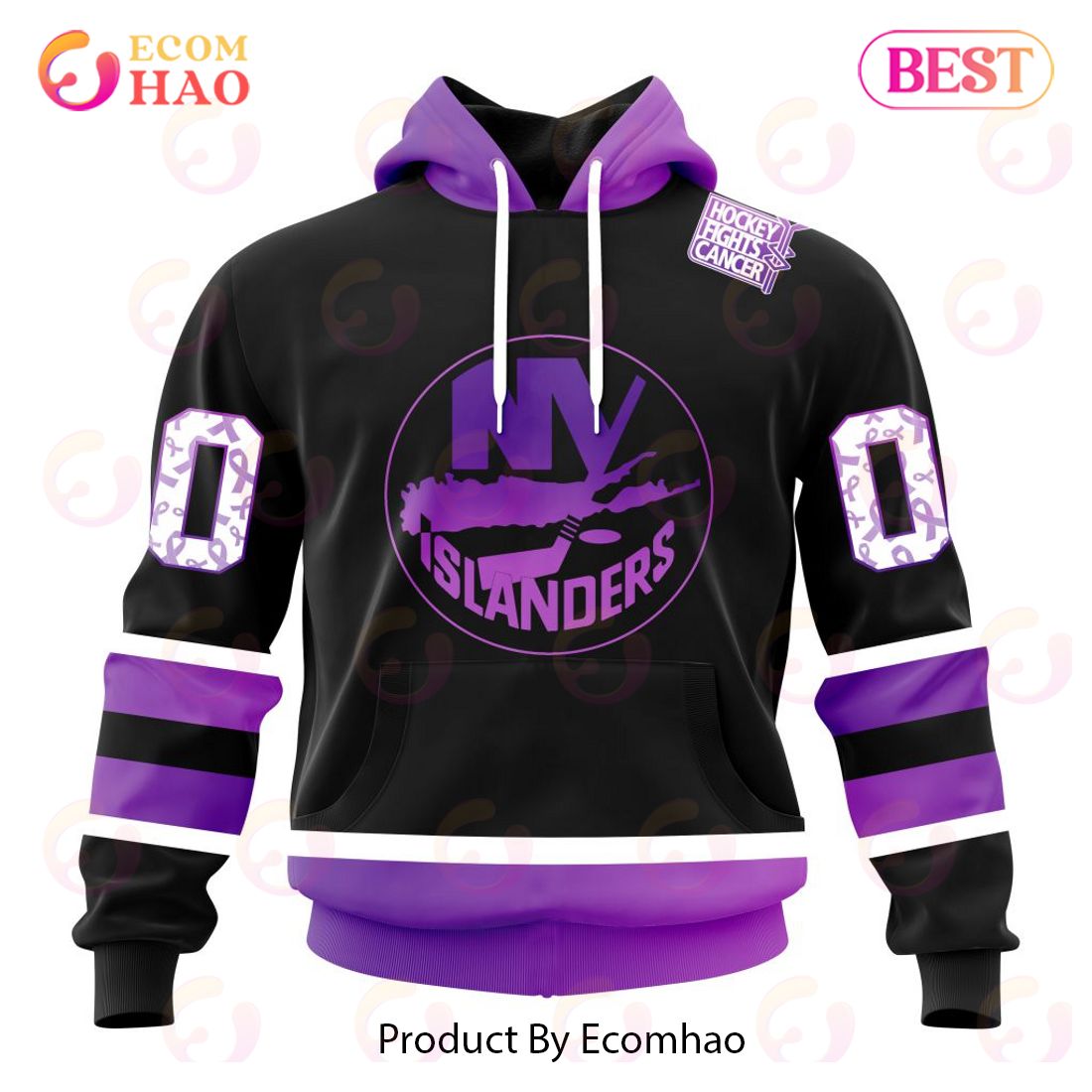 NHL New Jersey Devils Special Black Hockey Fights Cancer Kits 3D Hoodie