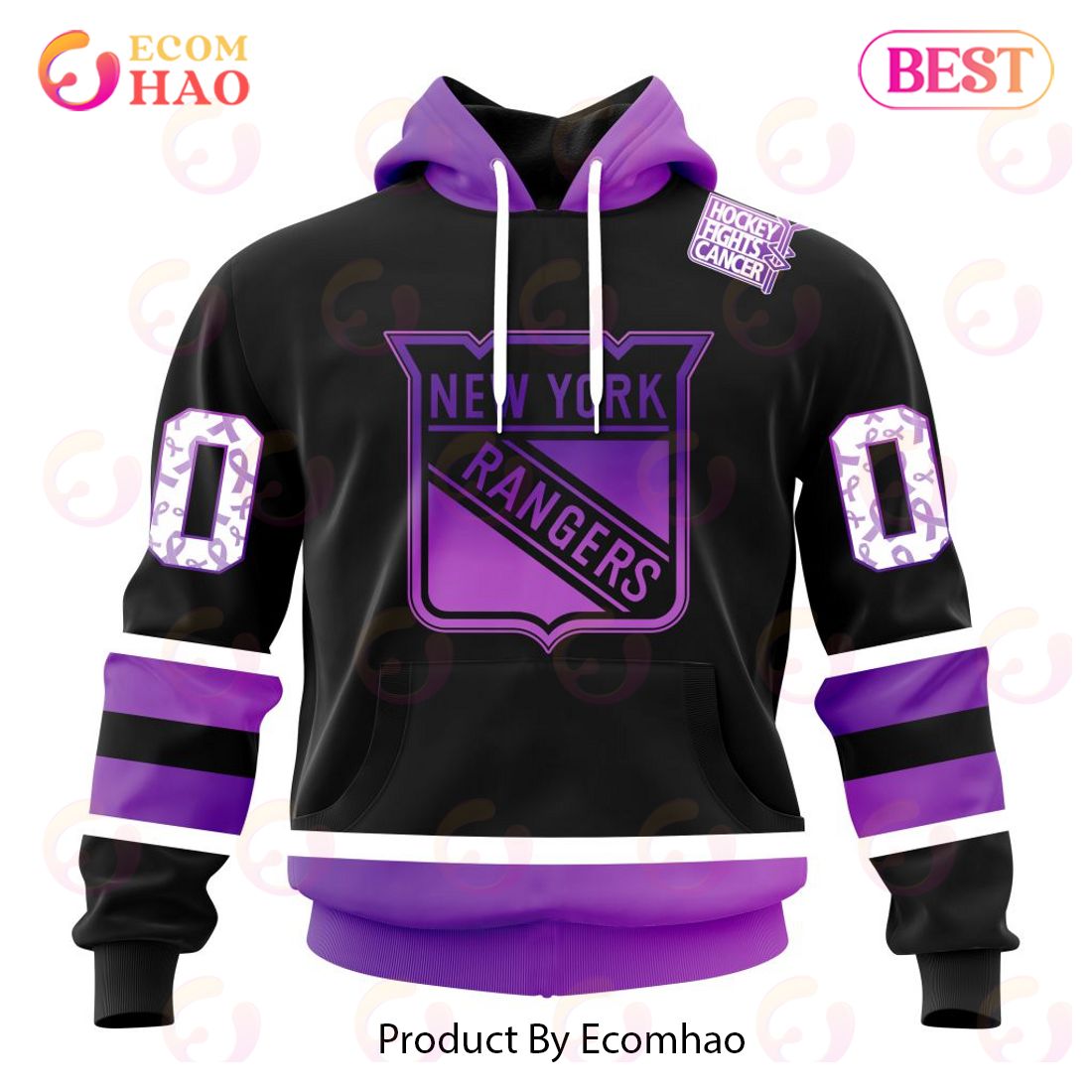 NHL New York Rangers Special Black Hockey Fights Cancer Kits 3D Hoodie