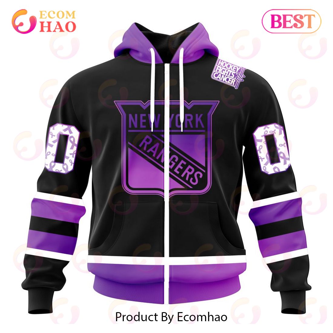 NHL New York Rangers Special Black Hockey Fights Cancer Kits 3D Hoodie