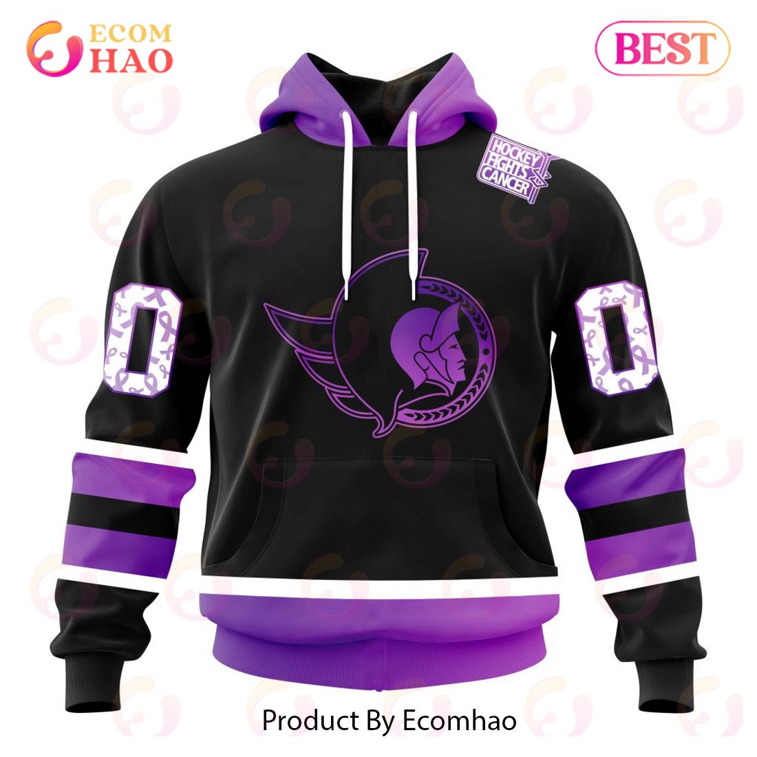 NHL Ottawa Senators Special Black Hockey Fights Cancer Kits 3D Hoodie