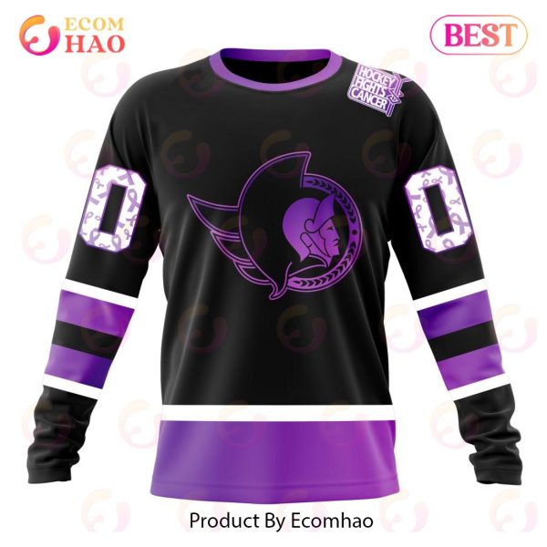 NHL Ottawa Senators Special Black Hockey Fights Cancer Kits 3D Hoodie