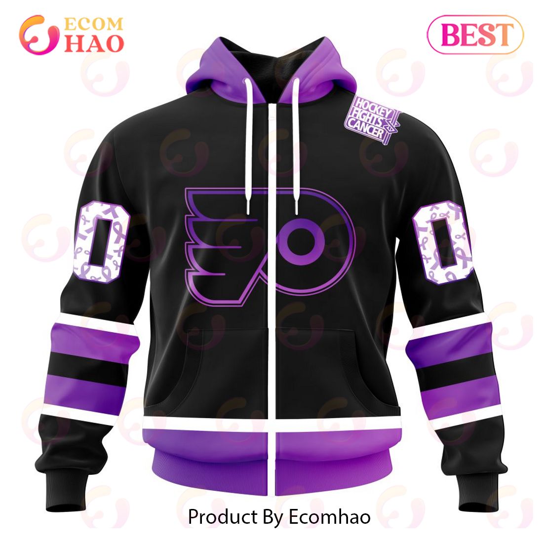 NHL Philadelphia Flyers Special Black Hockey Fights Cancer Kits 3D Hoodie