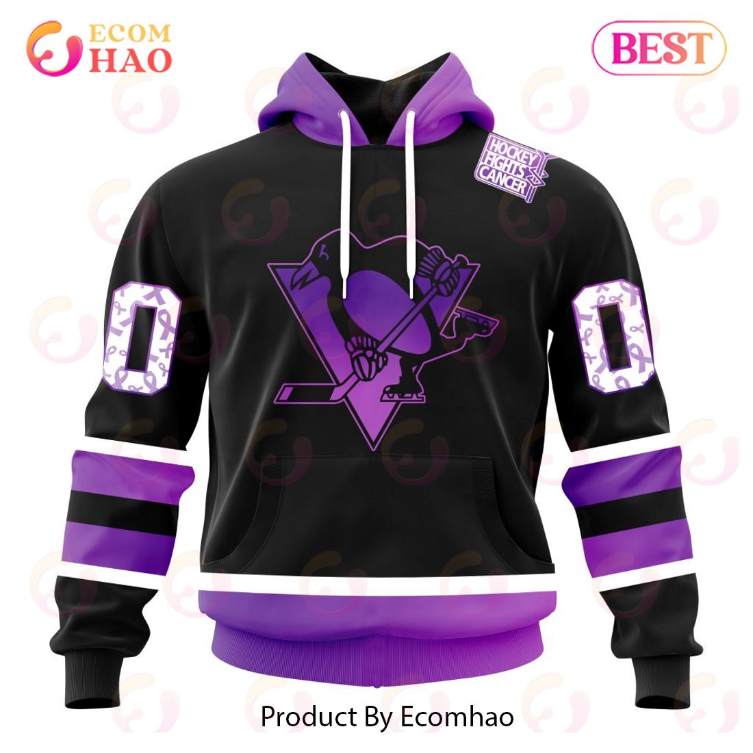 NHL Pittsburgh Penguins Special Black Hockey Fights Cancer Kits 3D Hoodie