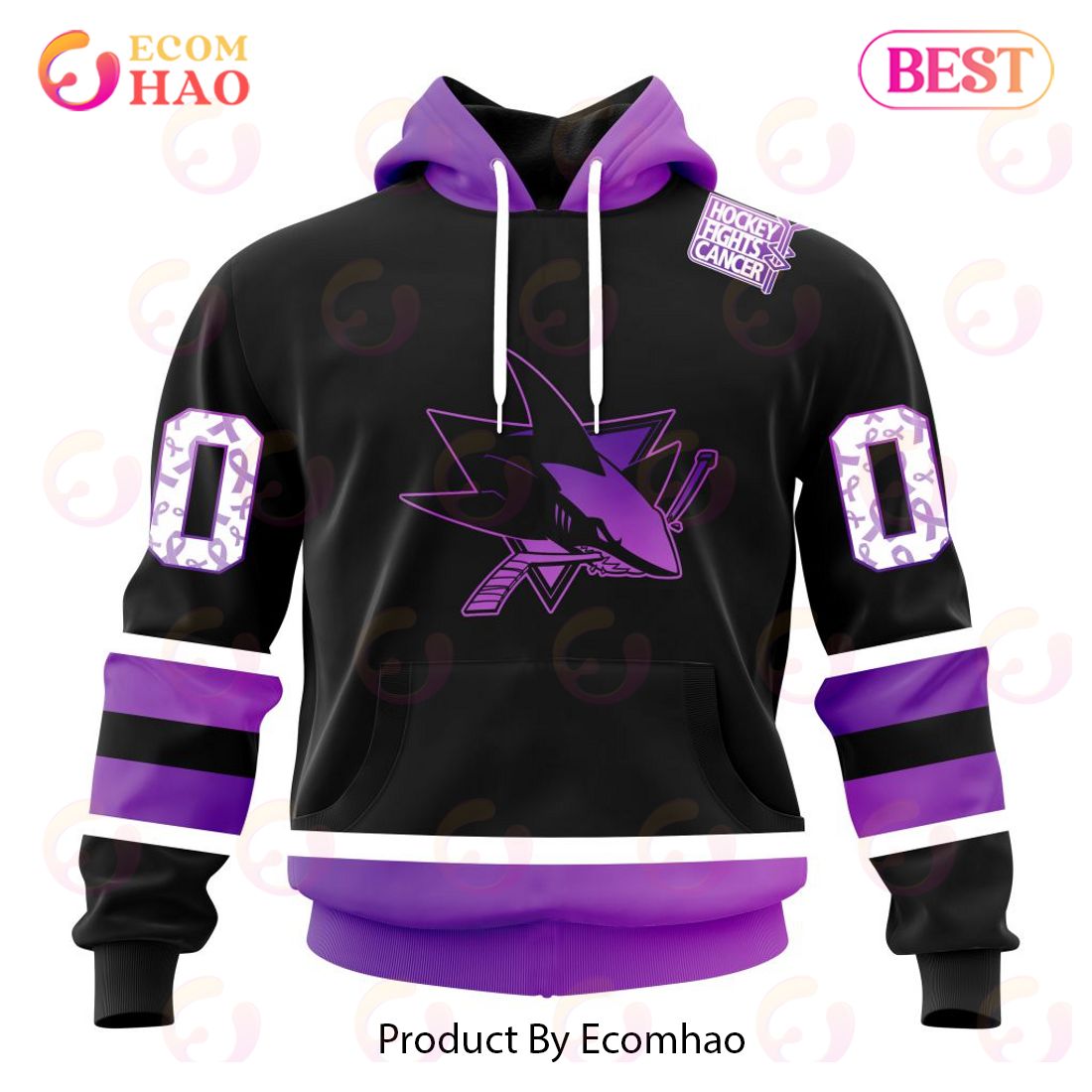 NHL San Jose Sharks Special Black Hockey Fights Cancer Kits 3D Hoodie