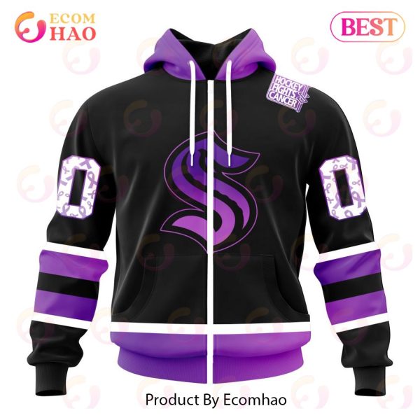 NHL Seattle Kraken Special Black Hockey Fights Cancer Kits 3D Hoodie
