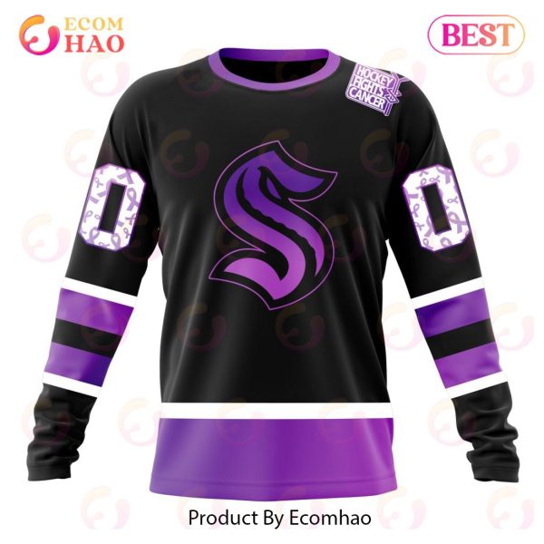 NHL Seattle Kraken Special Black Hockey Fights Cancer Kits 3D Hoodie