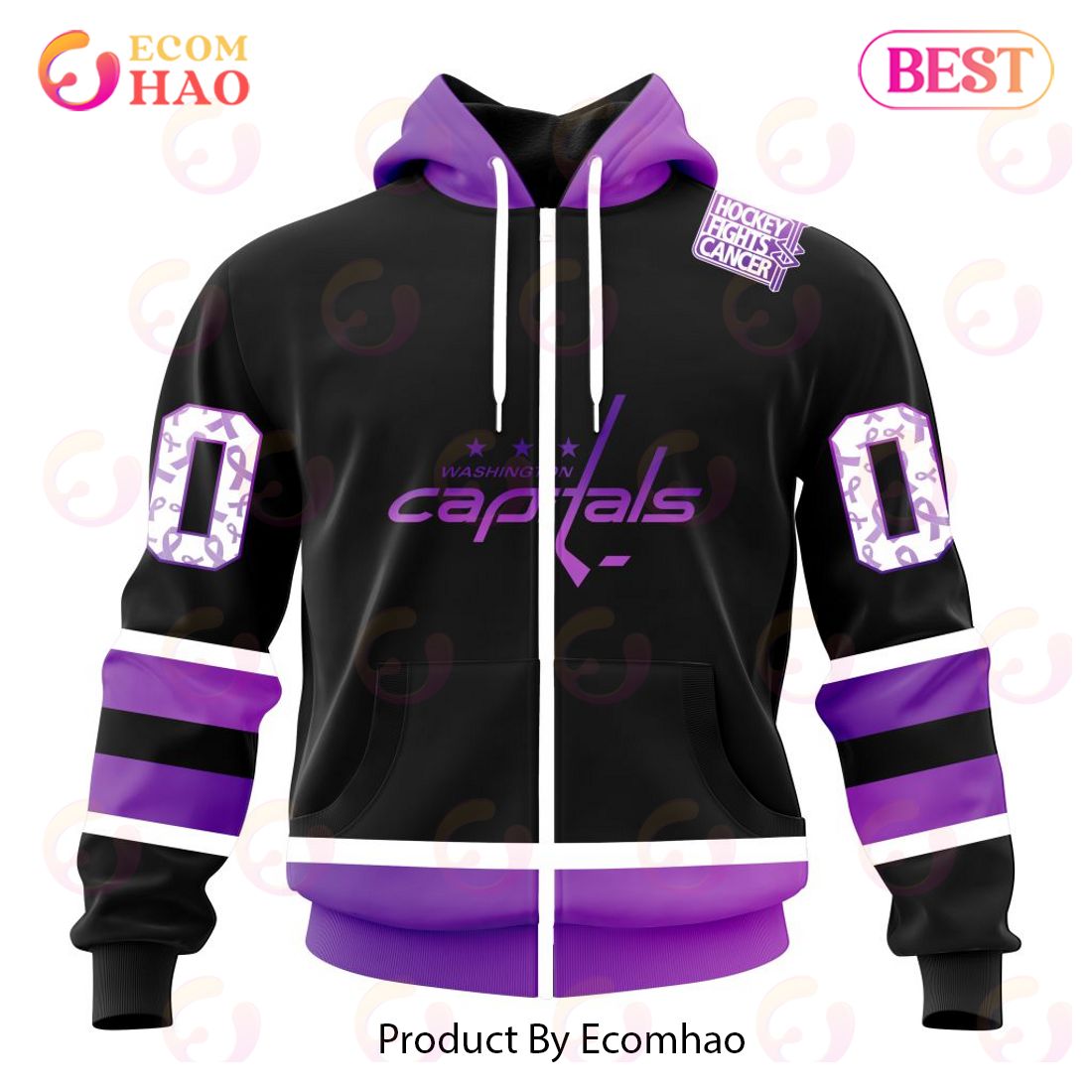 NHL Washington Capitals Special Black Hockey Fights Cancer Kits 3D Hoodie