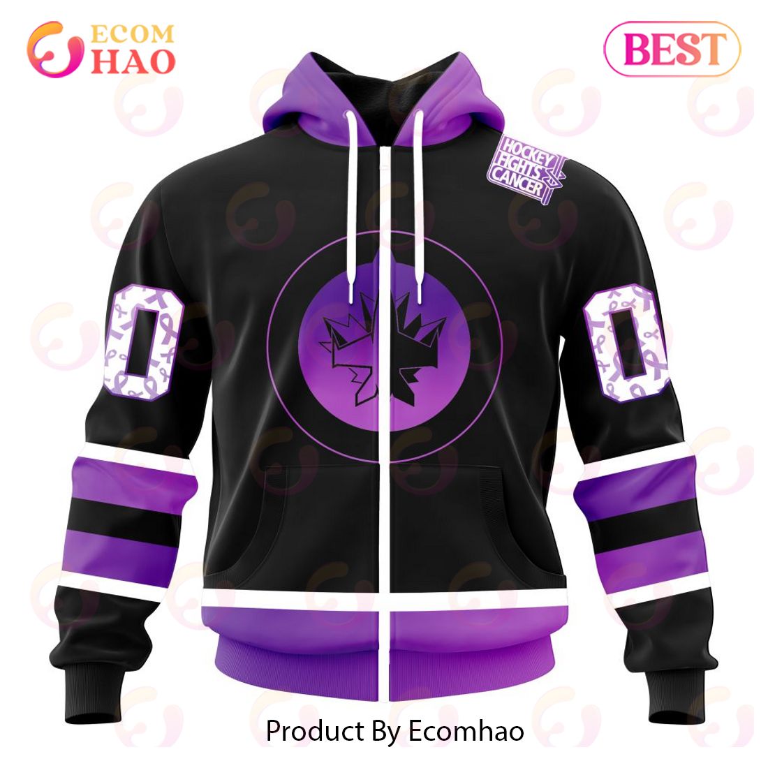 NHL Winnipeg Jets Special Black Hockey Fights Cancer Kits 3D Hoodie