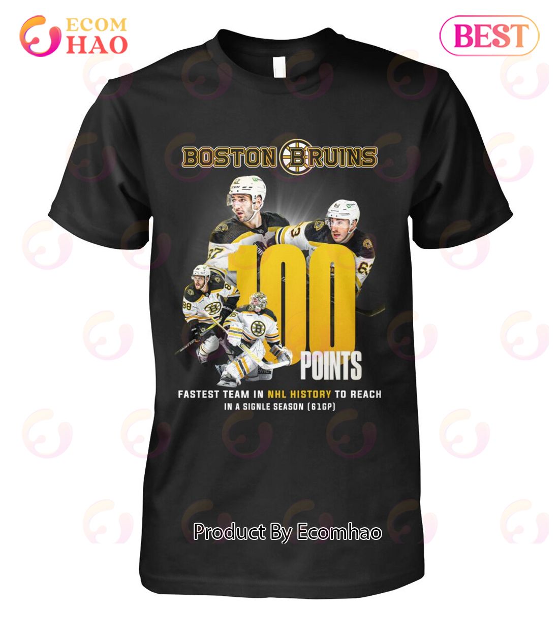 Boston Bruins 100 Points Fastest Team In NHL History To Reach In A Signle Season 61gp T-Shirt