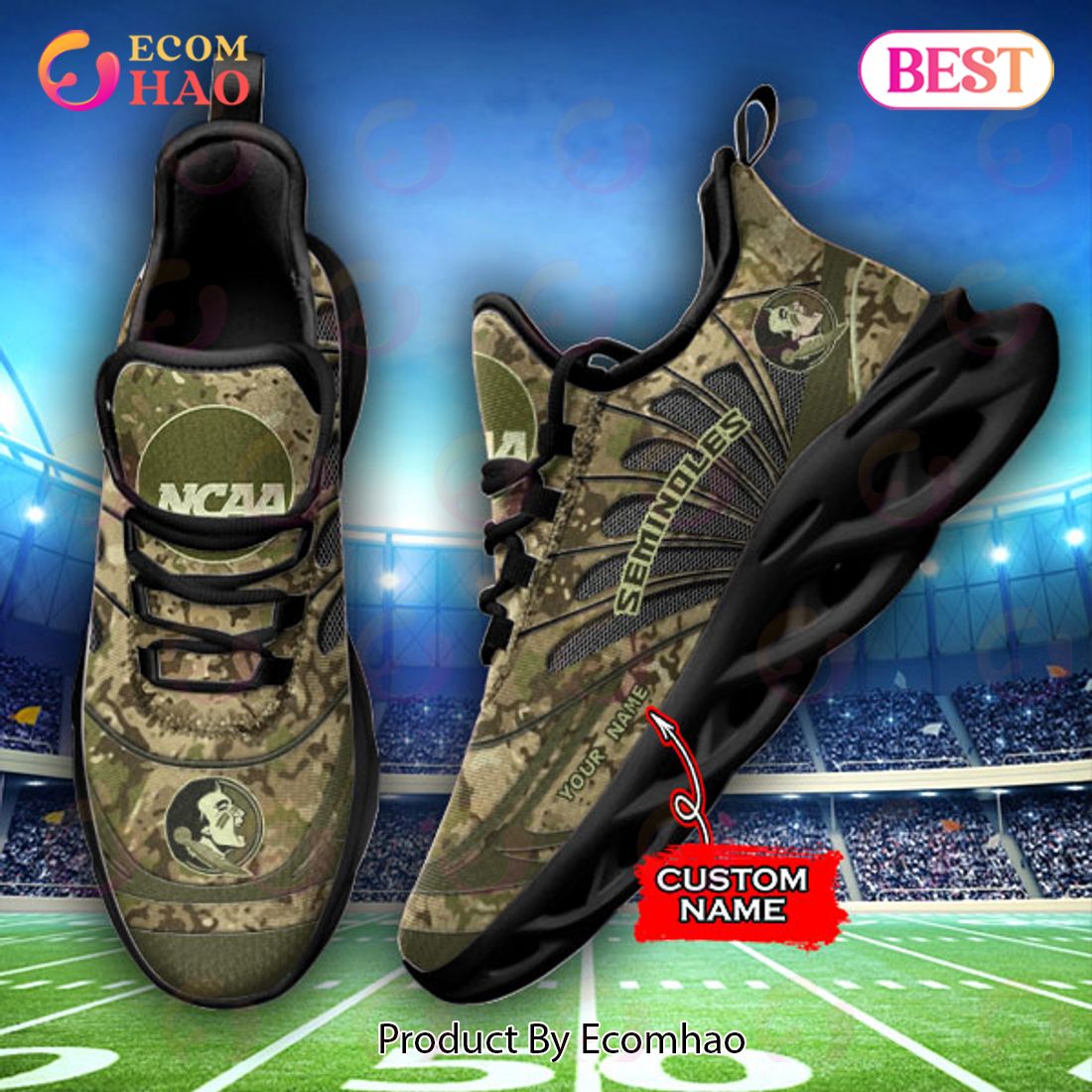 NCAA Florida State Seminoles Camo Design Max Soul Sneaker Custom Name