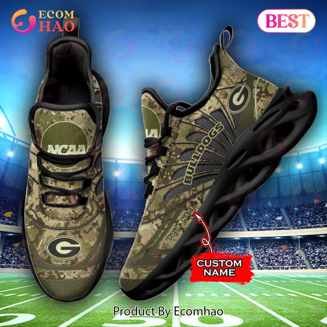 NCAA Georgia Bulldogs Camo Design Max Soul Sneaker Custom Name