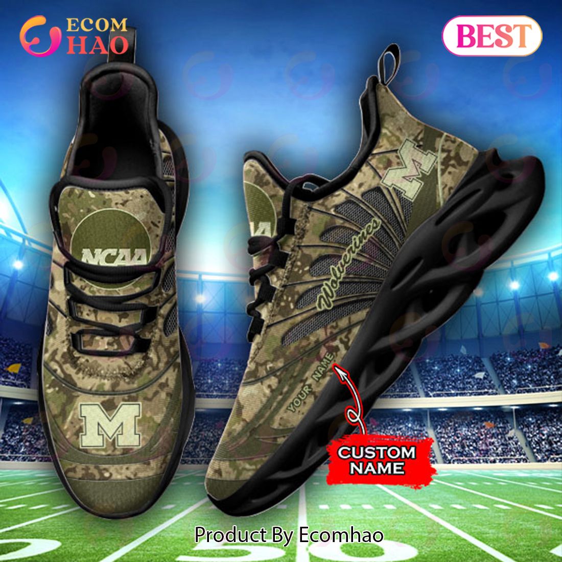 NCAA Michigan Wolverines Camo Design Max Soul Sneaker Custom Name