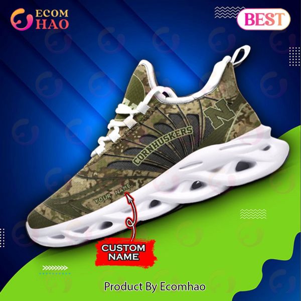 NCAA Nebraska Cornhuskers Camo Design Max Soul Sneaker Custom Name