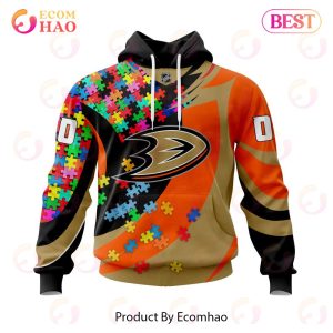 NHL Anaheim Ducks Autism Awareness Personalized Name & Number 3D Hoodie