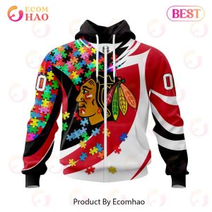 NHL Chicago BlackHawks Autism Awareness Personalized Name & Number 3D Hoodie