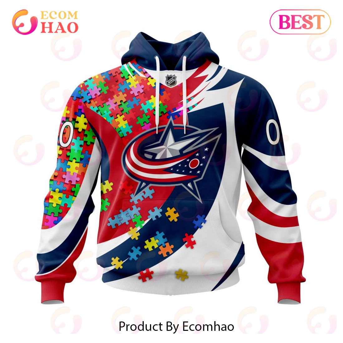 NHL Columbus Blue Jackets Autism Awareness Personalized Name & Number 3D Hoodie