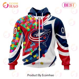 NHL Columbus Blue Jackets Autism Awareness Personalized Name & Number 3D Hoodie