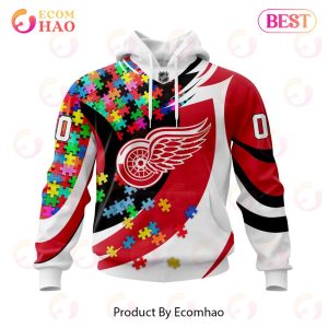 NHL Detroit Red Wings Autism Awareness Personalized Name & Number 3D Hoodie