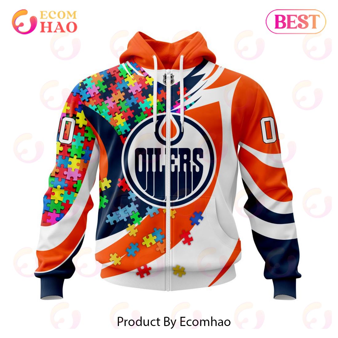 NHL Edmonton Oilers Autism Awareness Personalized Name & Number 3D Hoodie