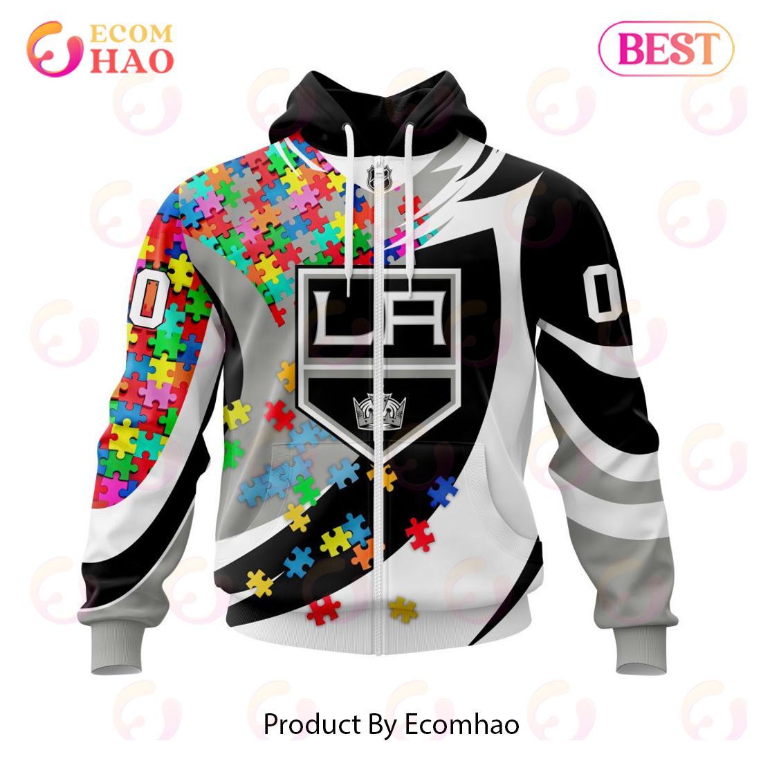 NHL Los Angeles Kings Autism Awareness Personalized Name & Number 3D Hoodie