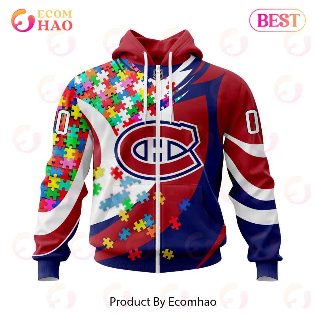 NHL Montreal Canadiens Autism Awareness Personalized Name & Number 3D Hoodie