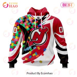 NHL New Jersey Devils Autism Awareness Personalized Name & Number 3D Hoodie