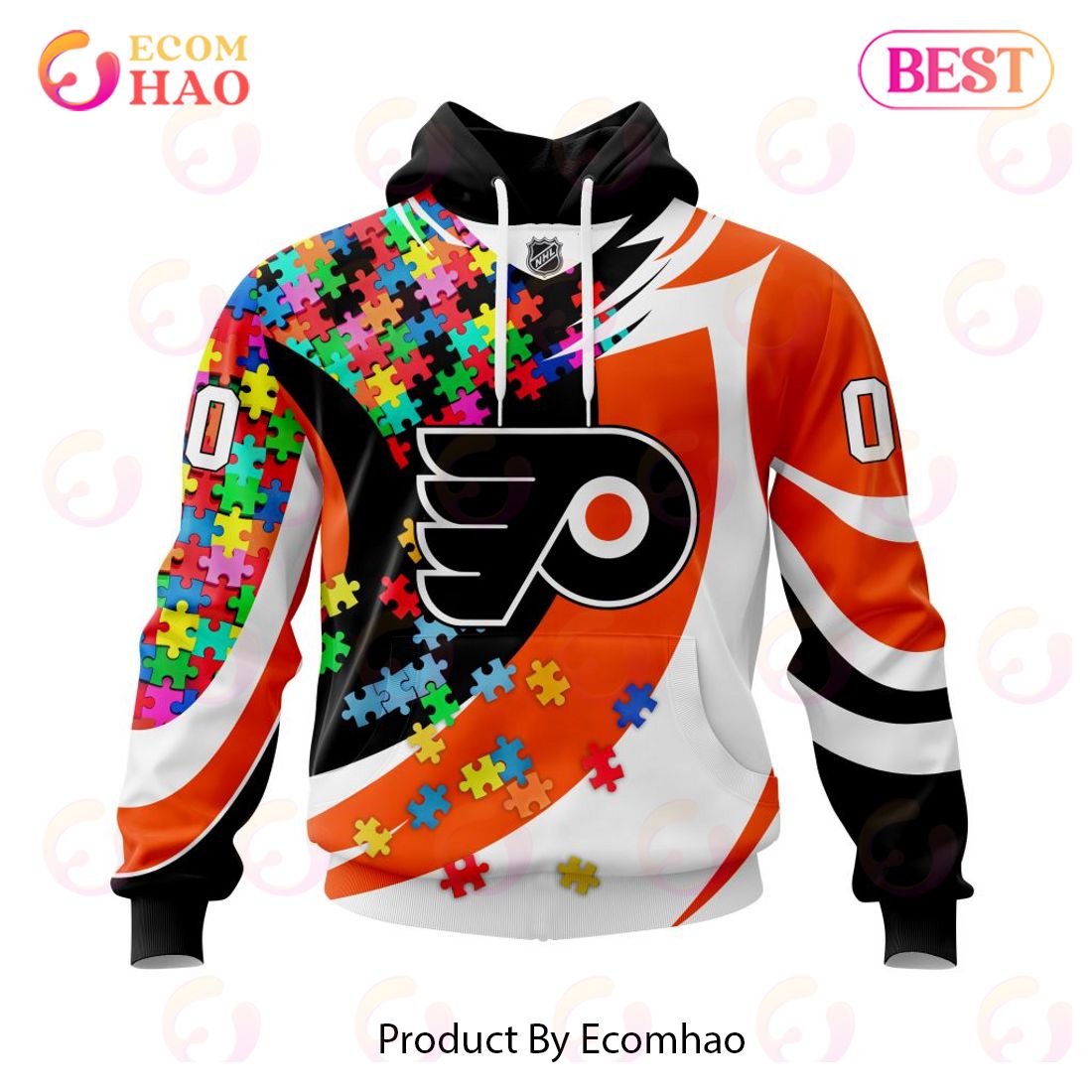 NHL Philadelphia Flyers Autism Awareness Personalized Name & Number 3D Hoodie