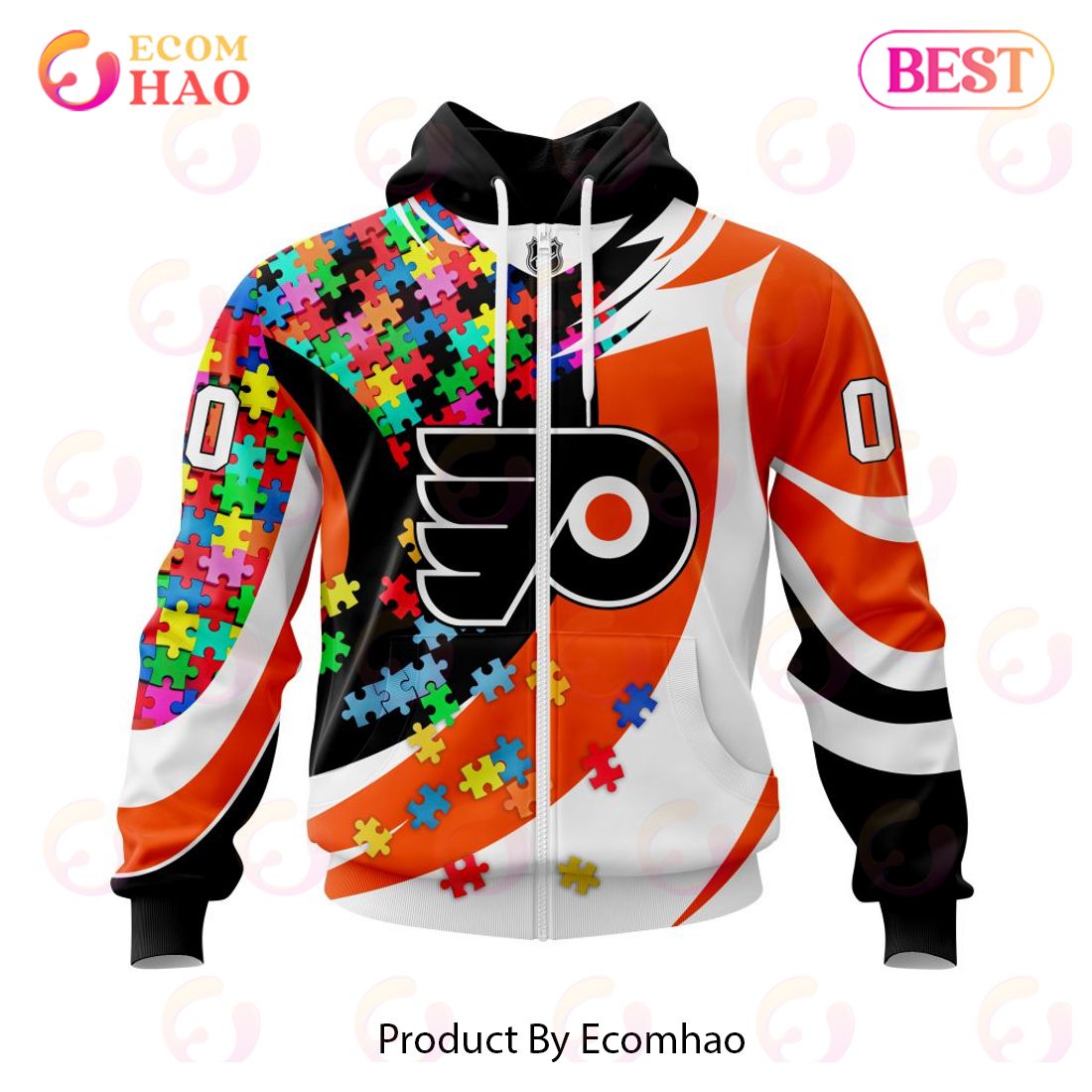 NHL Philadelphia Flyers Autism Awareness Personalized Name & Number 3D Hoodie