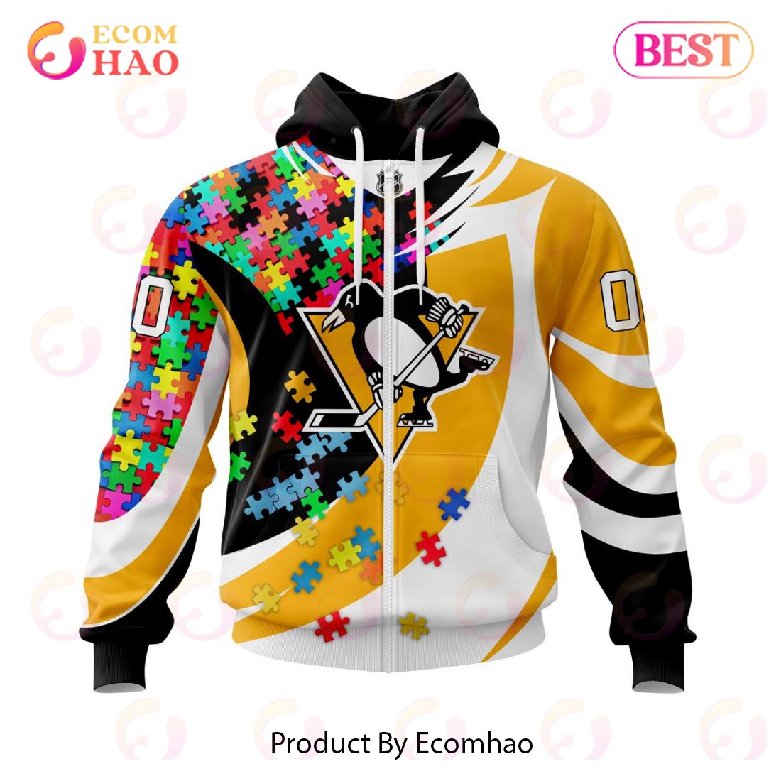 NHL Pittsburgh Penguins Autism Awareness Personalized Name & Number 3D Hoodie