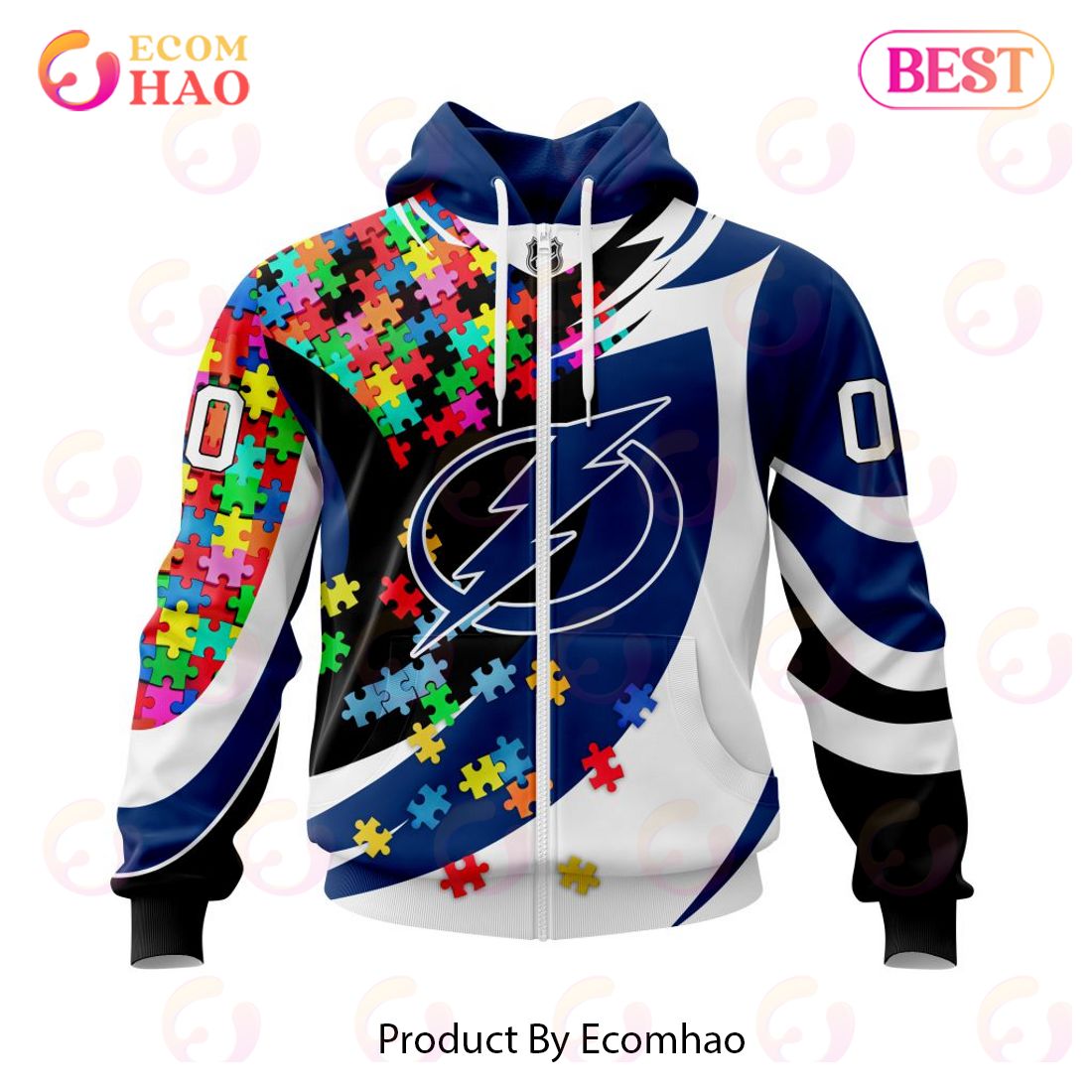 NHL Tampa Bay Lightning Autism Awareness Personalized Name & Number 3D Hoodie