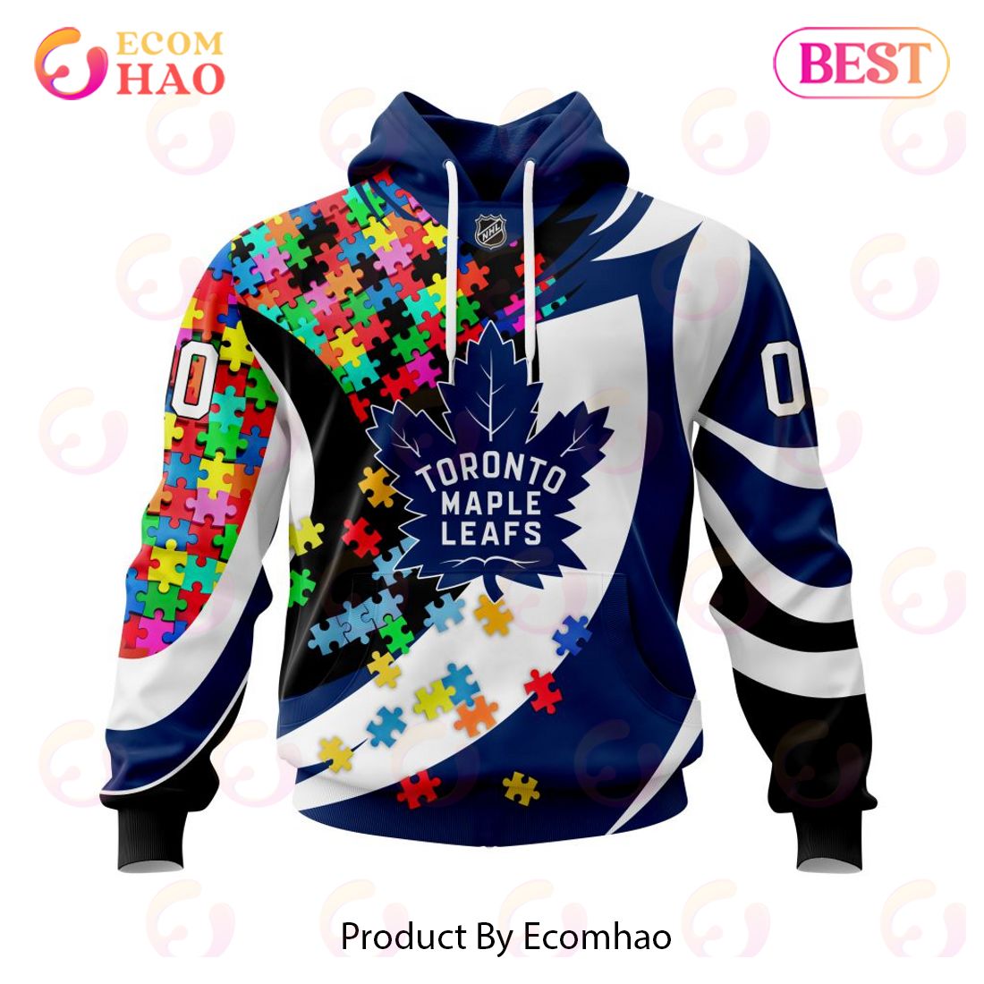 NHL Toronto Maple Leafs Autism Awareness Personalized Name & Number 3D Hoodie