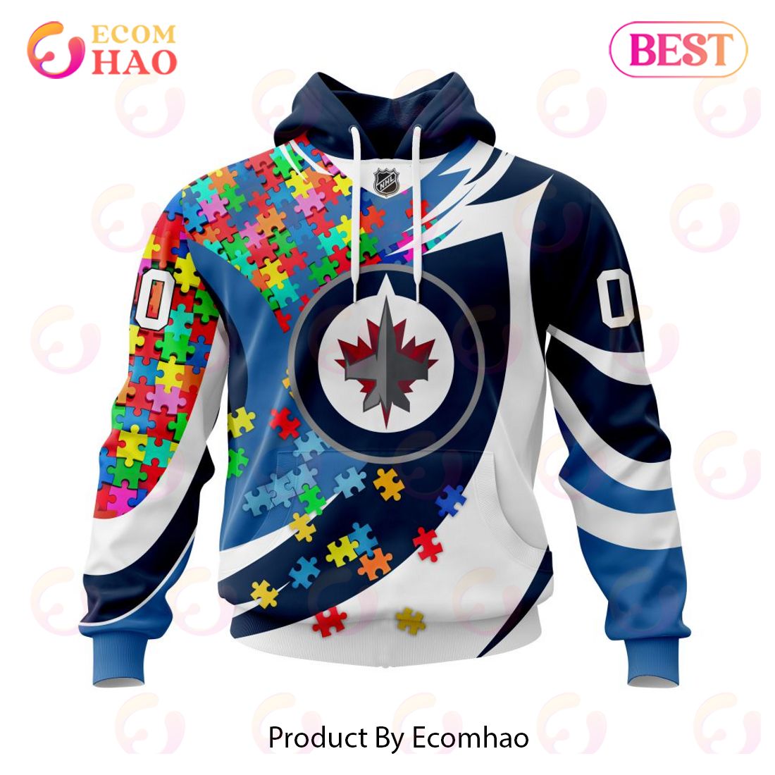 NHL Winnipeg Jets Autism Awareness Personalized Name & Number 3D Hoodie