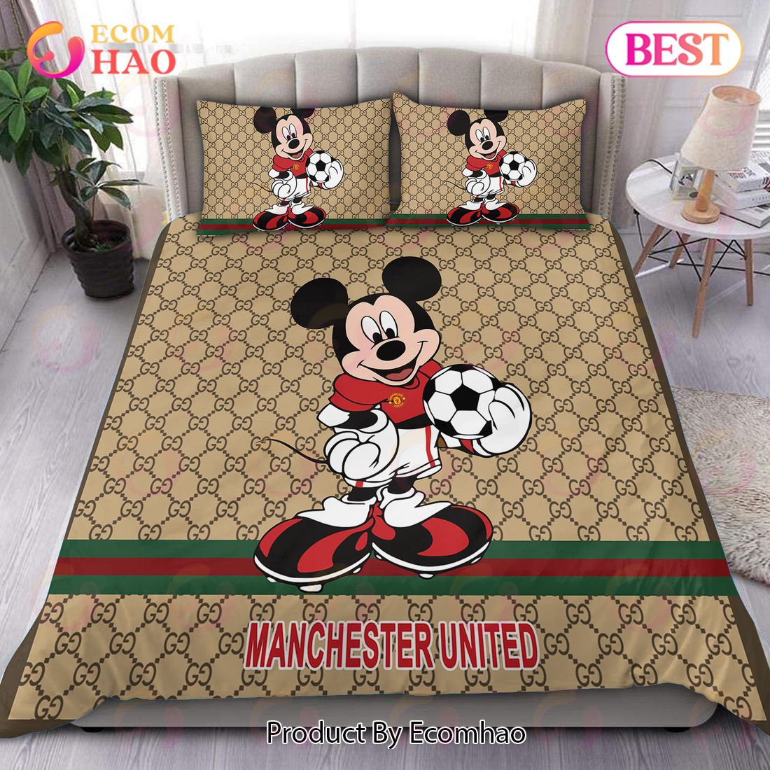 Limited Edition Gucci Man Utd Mickey Bedding Set Hot 2023 GC Gifts Unisex Luxury Items