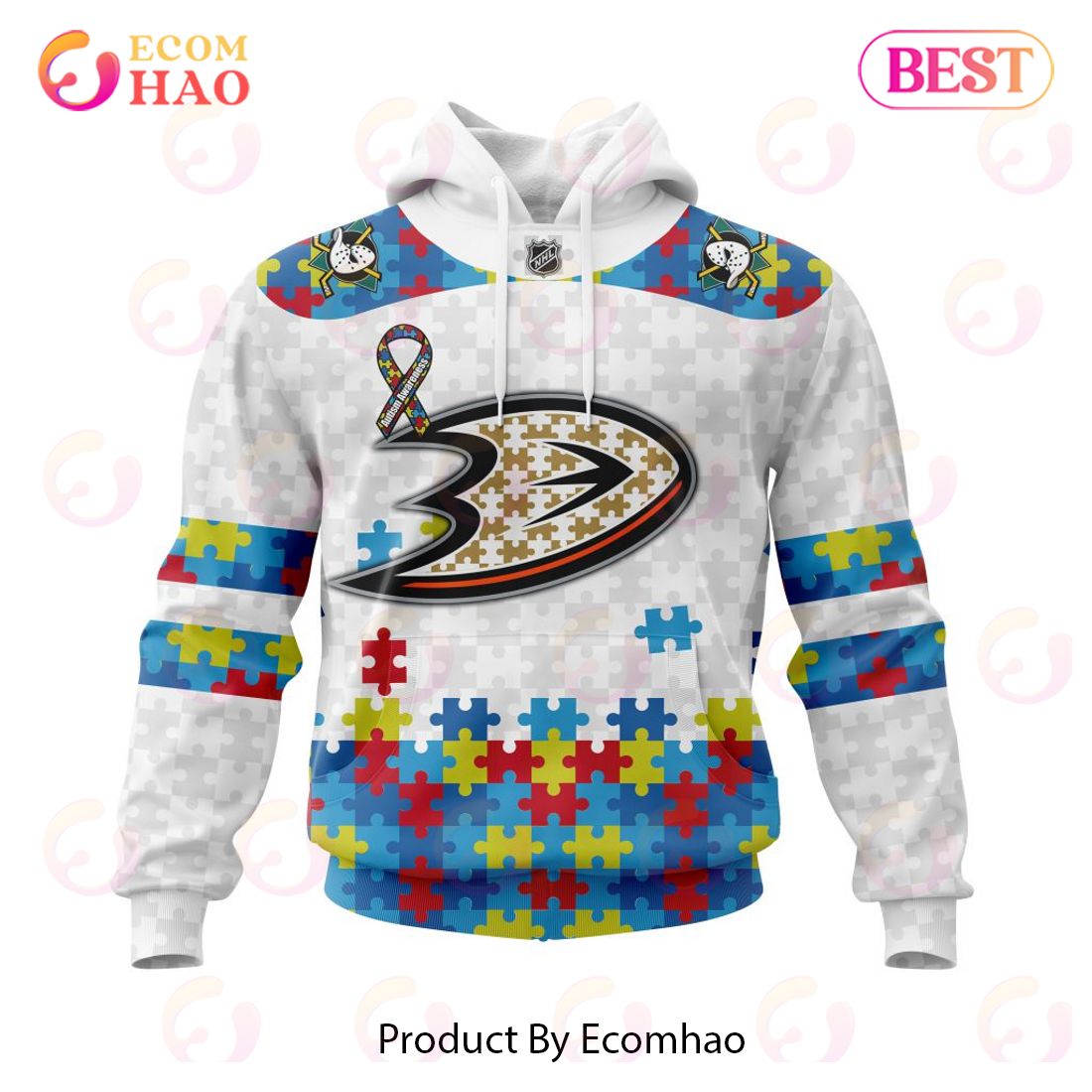 Personalized NHL Anaheim Ducks Autism Awareness 3D Hoodie