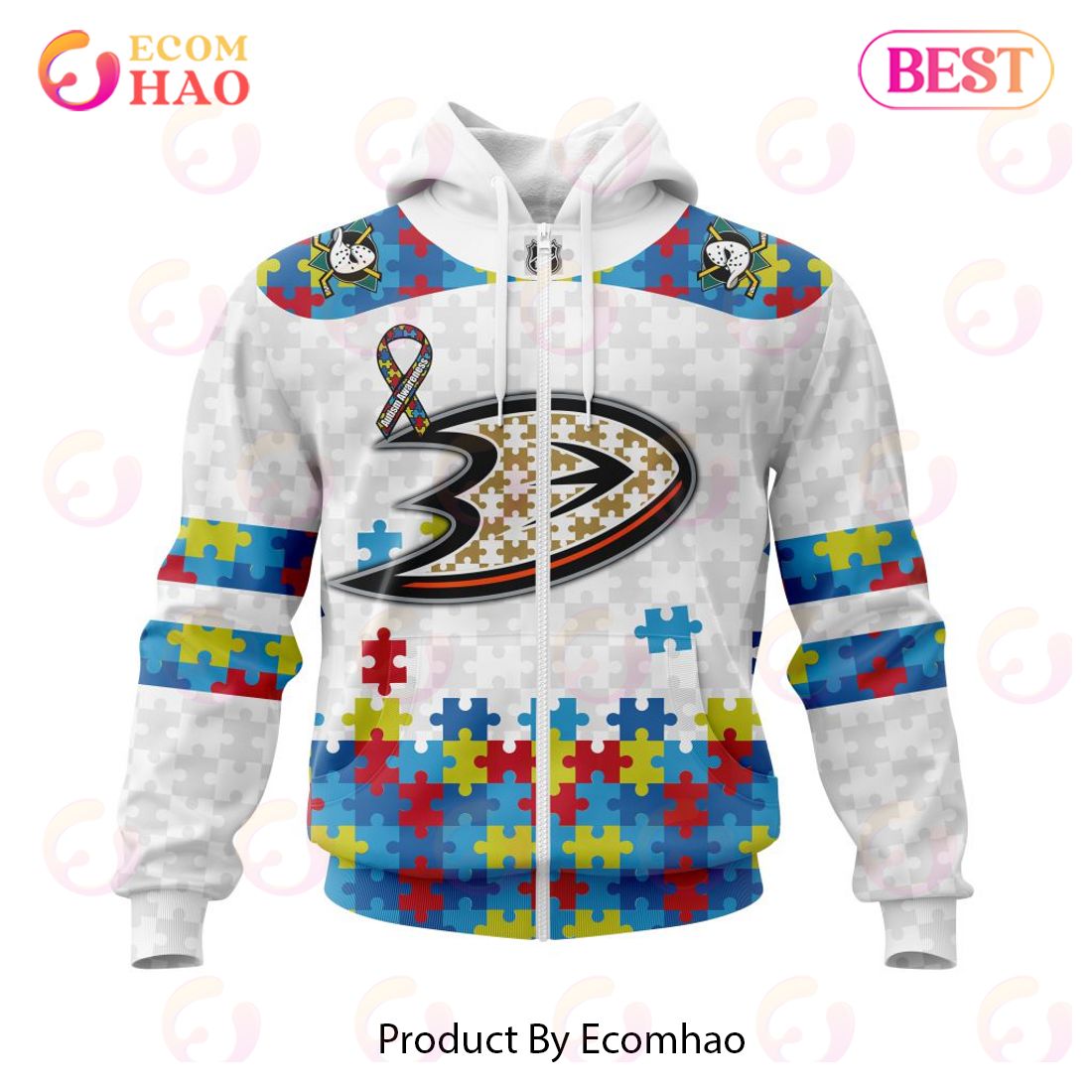 Personalized NHL Anaheim Ducks Autism Awareness 3D Hoodie