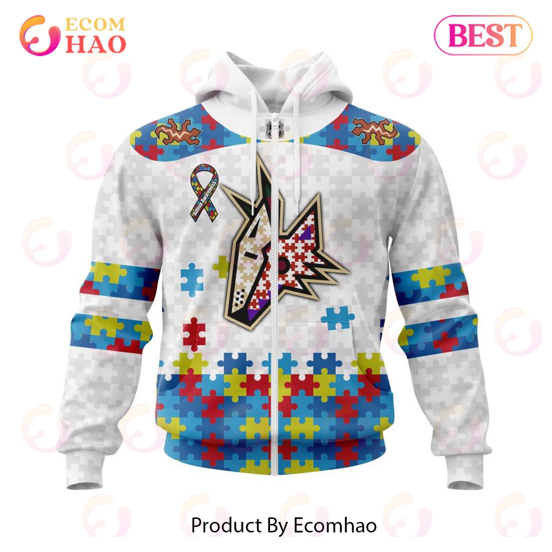 Personalized NHL Arizona Coyotes Autism Awareness 3D Hoodie