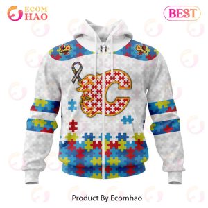 Personalized NHL Calgary Flames Autism Awareness 3D Hoodie
