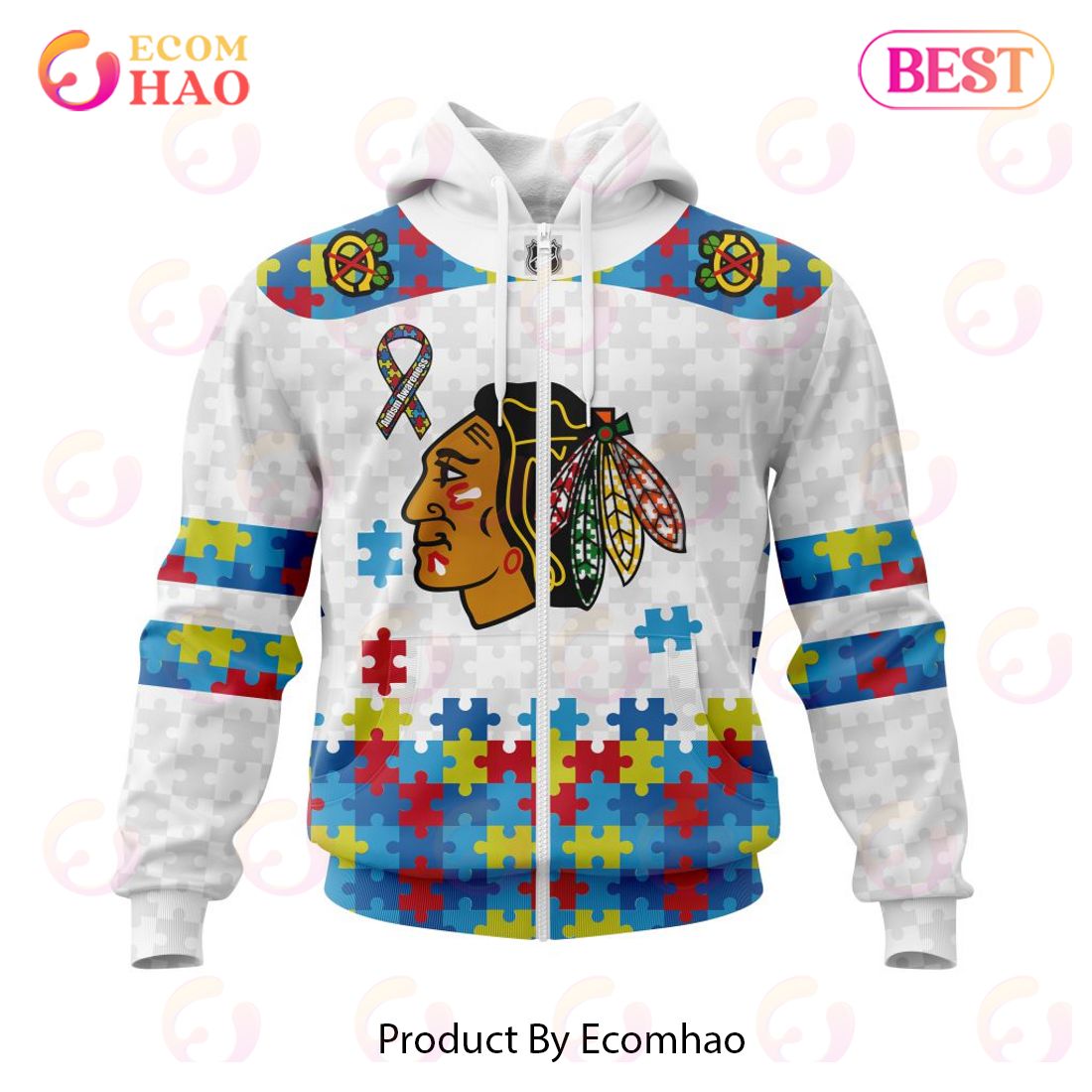 Personalized NHL Chicago BlackHawks Autism Awareness 3D Hoodie